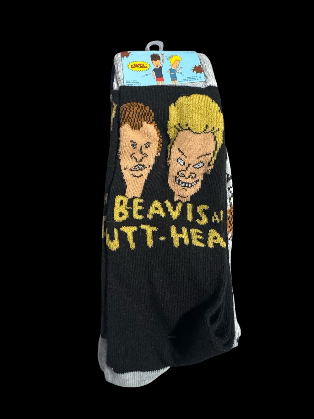 MTV Black Socks with Yellow Cartoon Faces